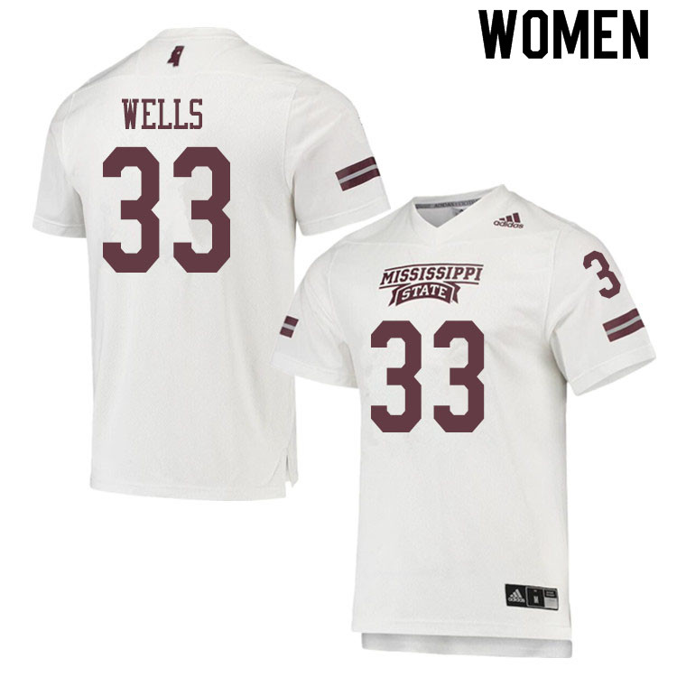 Women #33 Omni Wells Mississippi State Bulldogs College Football Jerseys Sale-White